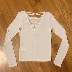 NWOT Reversible cross-up tee